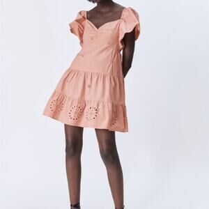 ZARA Broderie Embroidered Mini Dress Pink